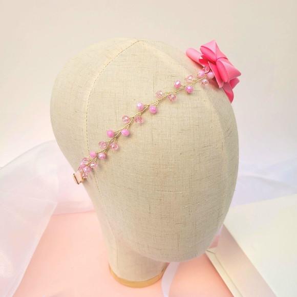 Tiara Infantil Gabrielle Aramada com Laço Rosa