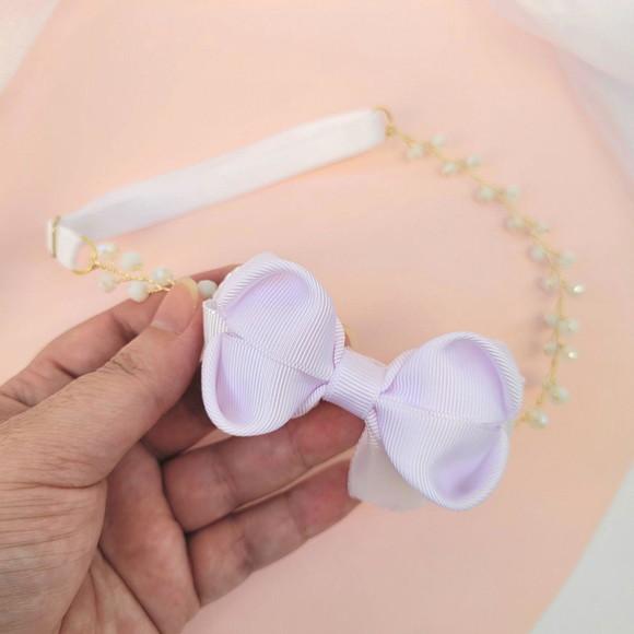 Tiara Infantil Gabrielle Aramada com Cristais e Laço Branco