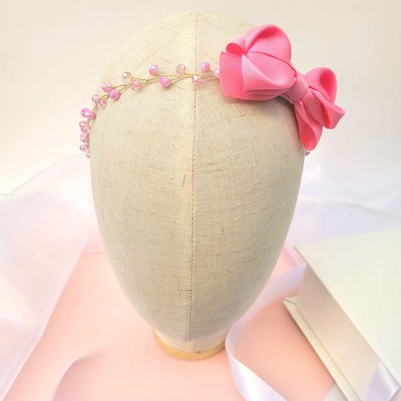 Tiara Infantil Gabrielle Aramada com Laço Rosa