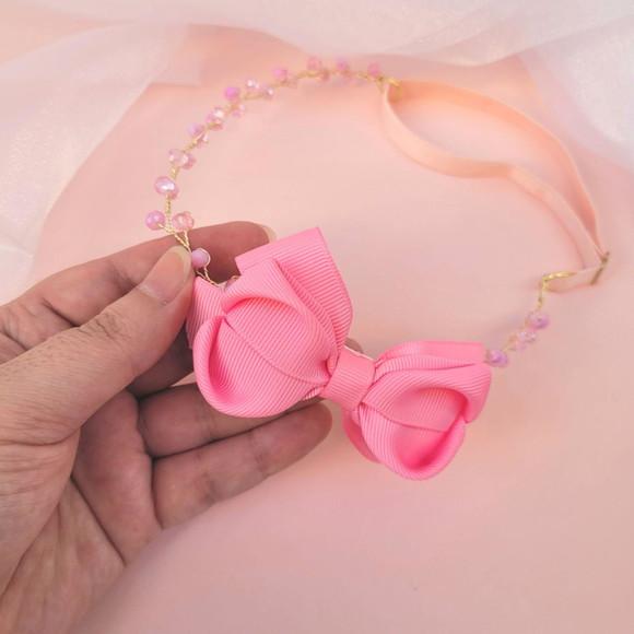 Tiara Infantil Gabrielle Aramada com Laço Rosa