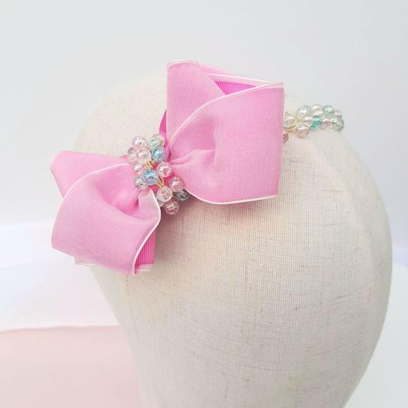 Tiara Infantil Helena Aramada com Laço Rosa