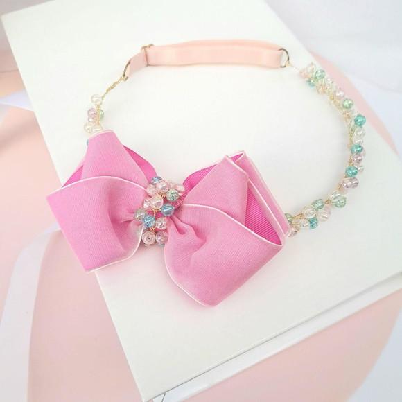 Tiara Infantil Helena Aramada com Laço Rosa