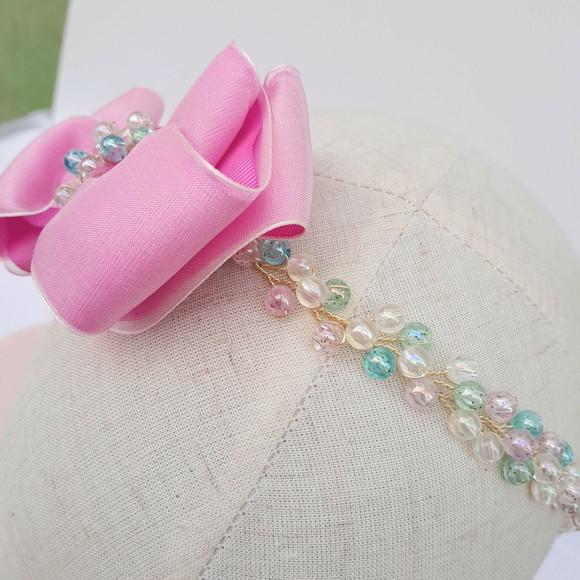 Tiara Infantil Helena Aramada com Laço Rosa