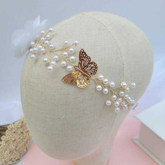 Tiara Infantil Isabela com Pérolas e Flor