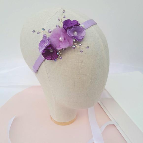 Tiara Infantil Laura com Flores Lilás e Roxo