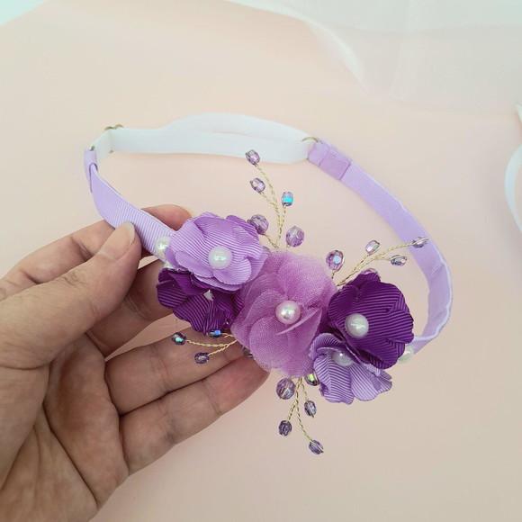 Tiara Infantil Laura com Flores Lilás e Roxo