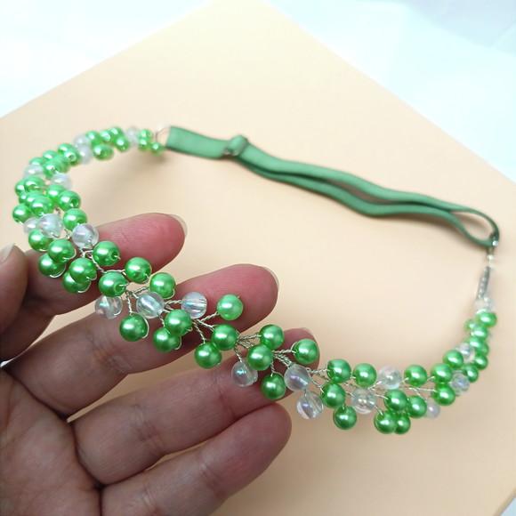Tiara Infantil Lavínia Aramada Pérolas Verde
