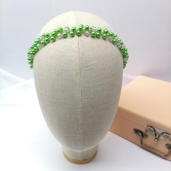 Tiara Infantil Lavínia Aramada Pérolas Verde