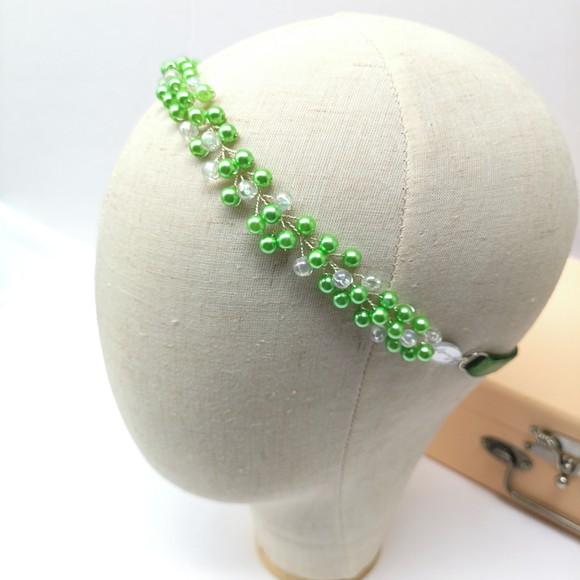 Tiara Infantil Lavínia Aramada Pérolas Verde