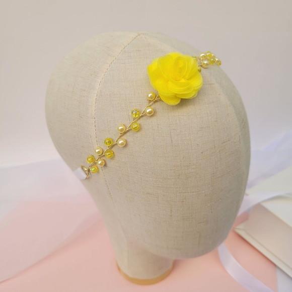 Tiara Infantil Luiza Aramada com Flor de Organza Amarela