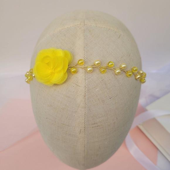 Tiara Infantil Luiza Aramada com Flor de Organza Amarela