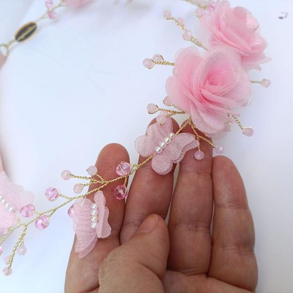 Tiara Infantil Luana Aramada com Flores e Borboletas