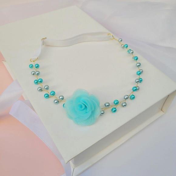 Tiara Infantil Luiza Aramada com Flor de Organza Azul