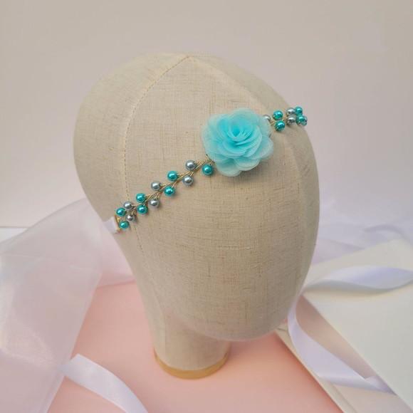 Tiara Infantil Luiza Aramada com Flor de Organza Azul
