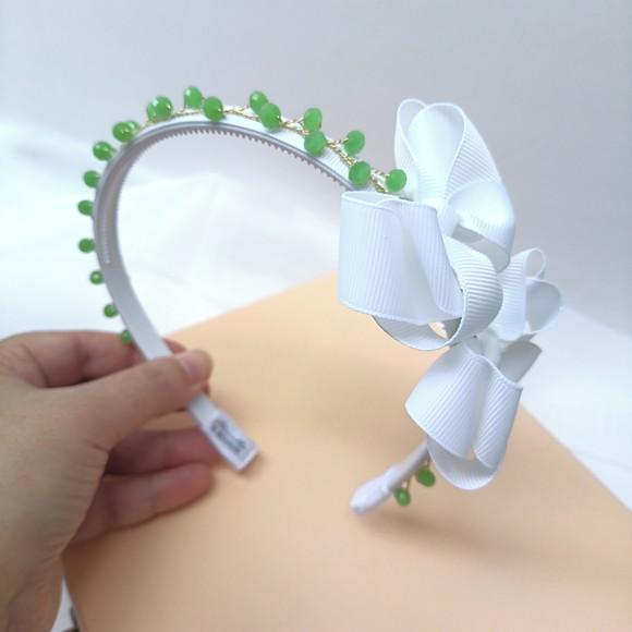 Tiara Infantil Maitê no Arco Cor Verde e Branco