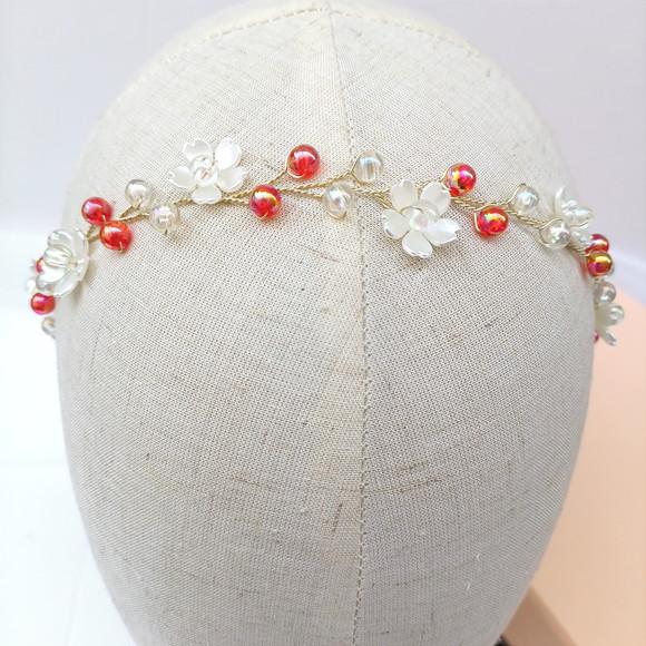 Tiara Infantil Marina Aramada com Pérolas e Flor