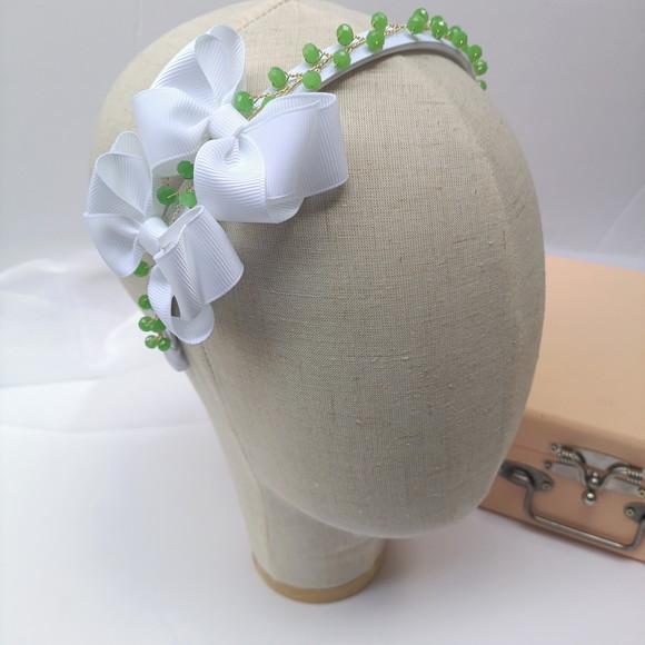 Tiara Infantil Maitê no Arco Cor Verde e Branco