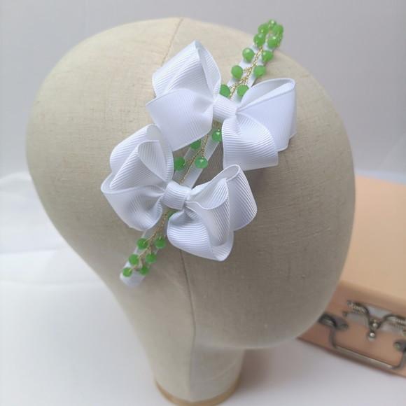 Tiara Infantil Maitê no Arco Cor Verde e Branco
