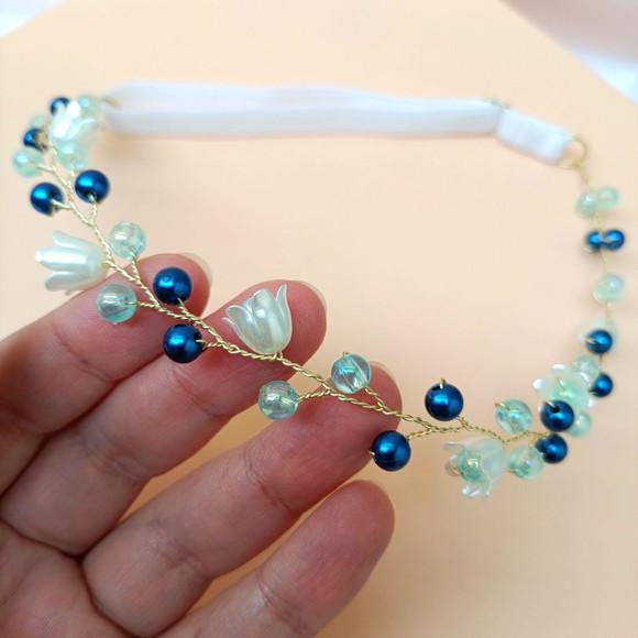 Tiara Infantil Maya Aramada com Pérolas Azul Marinho