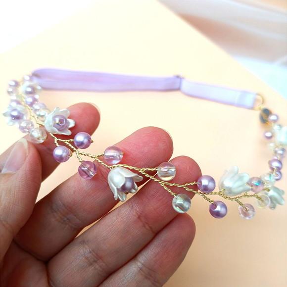 Tiara Infantil Maya Aramada com Pérolas Lilás