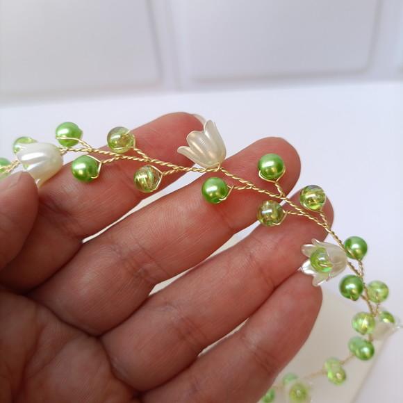 Tiara Infantil Maya Aramada com Pérolas Verde