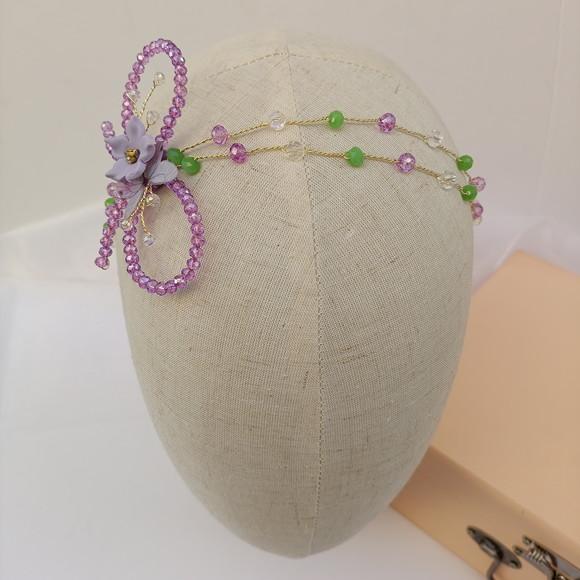 Tiara Infantil Melina com Cristais Verde e Lilás