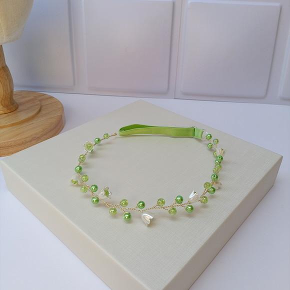 Tiara Infantil Maya Aramada com Pérolas Verde