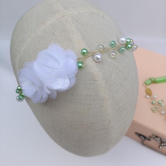 Tiara Infantil Milena Aramada com Perolas Verde