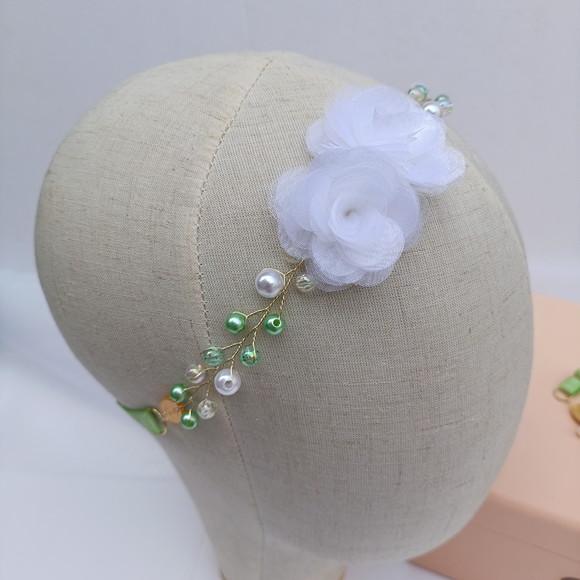 Tiara Infantil Milena Aramada com Perolas Verde