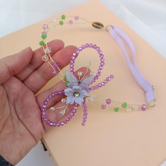 Tiara Infantil Melina com Cristais Verde e Lilás