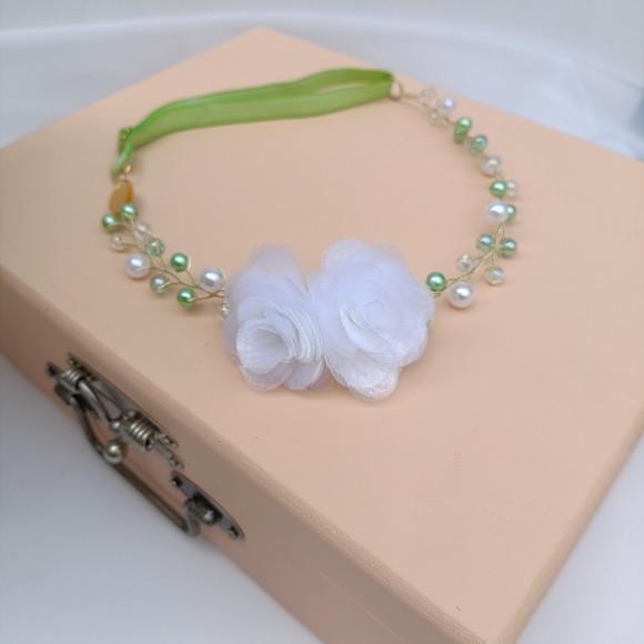 Tiara Infantil Milena Aramada com Perolas Verde