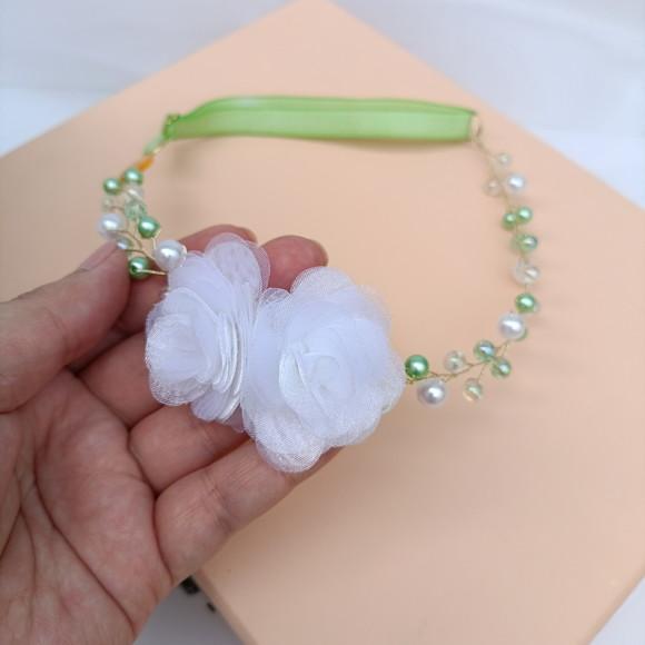 Tiara Infantil Milena Aramada com Perolas Verde