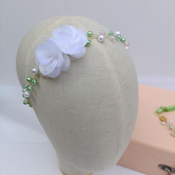 Tiara Infantil Milena Aramada com Perolas Verde
