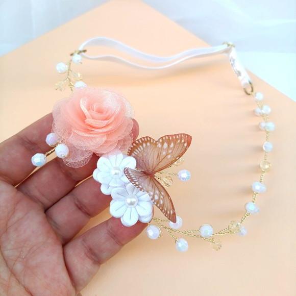 Tiara Infantil Nicole Aramada com Flores e Borboleta
