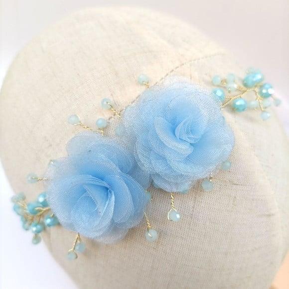 Tiara Infantil Sofia Aramada com Flores Azul