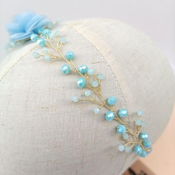 Tiara Infantil Sofia Aramada com Flores Azul