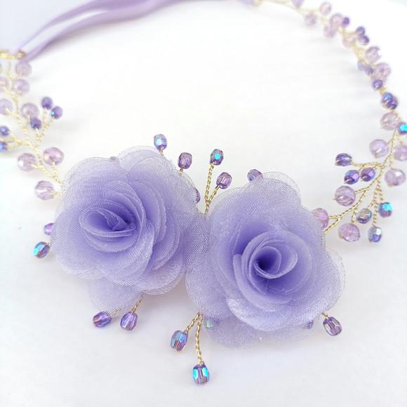 Tiara Infantil Sofia Aramada com Flores Lilás