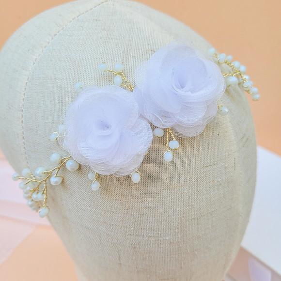 Tiara Infantil Sofia Aramada com Flores Branca
