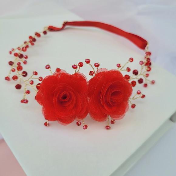 Tiara Infantil Sofia Aramada com Flores Vermelha