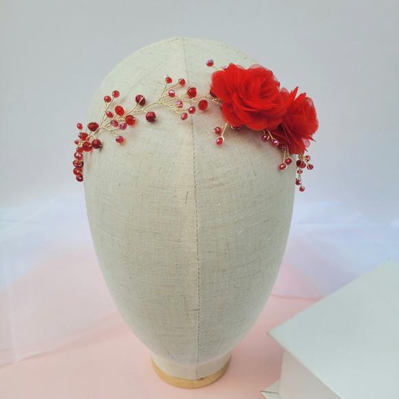 Tiara Infantil Sofia Aramada com Flores Vermelha