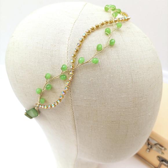 Tiara Sarah com Strass e Cristais Verde