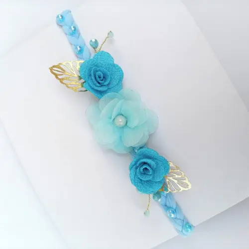 Faixa Bebê Recém Nascido Agatha com Flores Azul