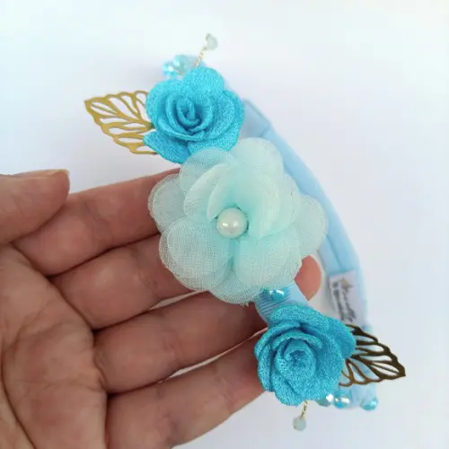 Faixa Bebê Recém Nascido Agatha com Flores Azul