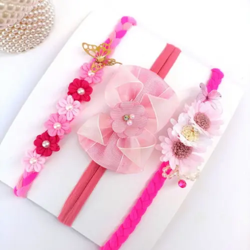 Kit 3 Faixa Bebê Recém Nascido Rosa