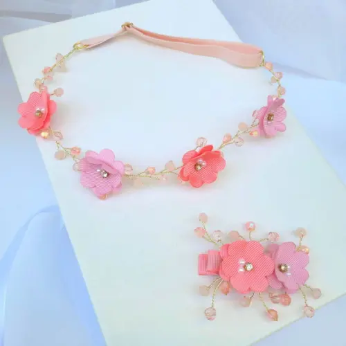 Kit Tiara e Presilha Infantil Emanuella Aramada com Flores