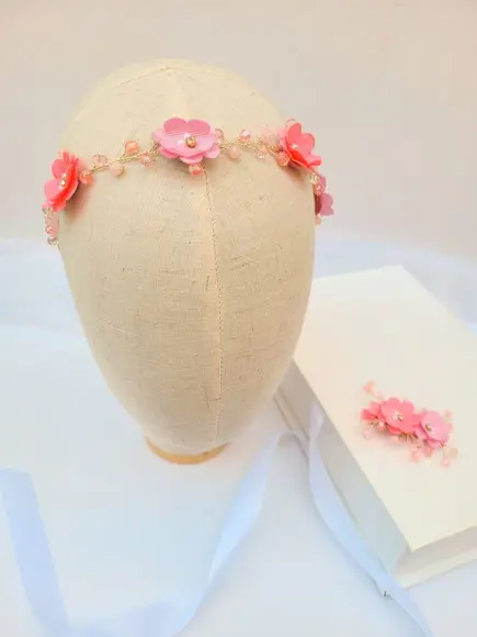 Kit Tiara e Presilha Infantil Emanuella Aramada com Flores
