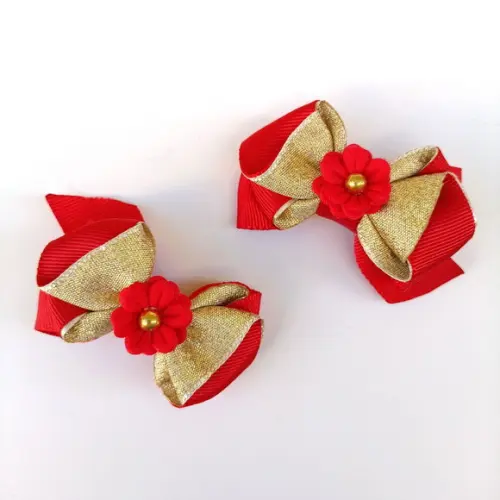 Parzinho Maria Eliza Bico de Pato Laço Vermelho e Dourado