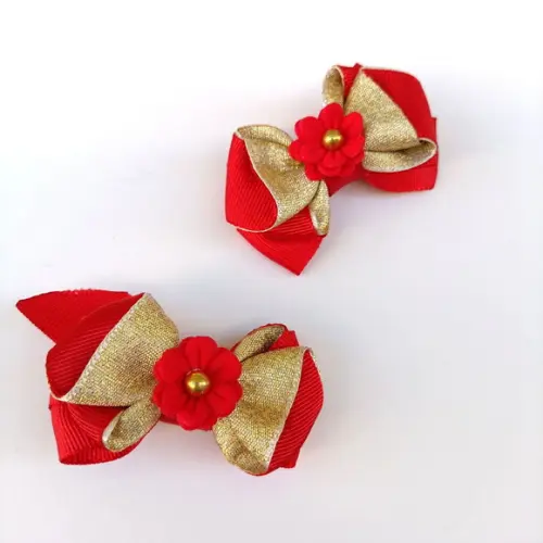 Parzinho Maria Eliza Bico de Pato Laço Vermelho e Dourado