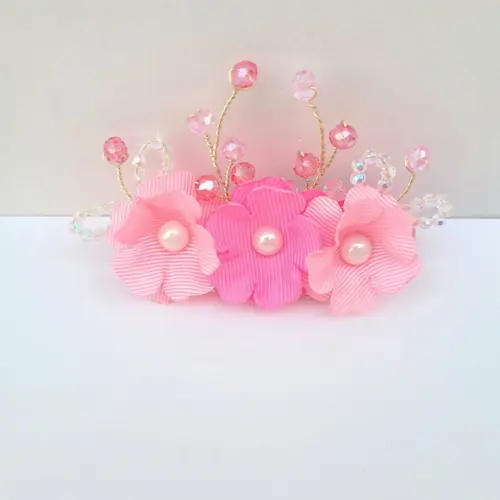 Presilha Bico de Pato Liz com Flores e Aramado Rosa