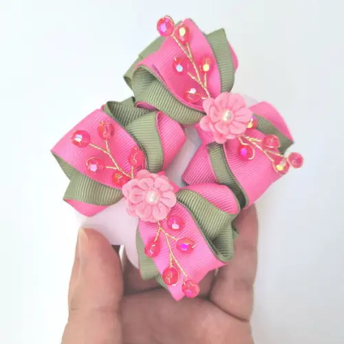Presilha Parzinho Maria Clara com Laço Verde e Rosa